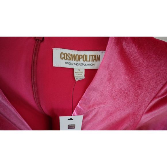 Cosmo Dress the Population Women's Sz S Fuchsia Aidan Twist Plunge Velvet Dress - Picture 5 of 10